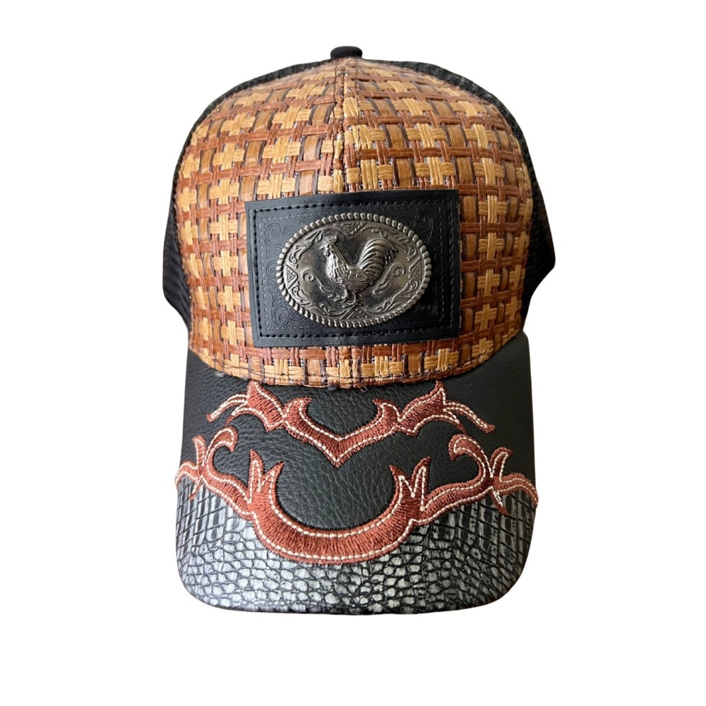Rooster El Gallo Traditional Charra Woven Straw Trucker Hat